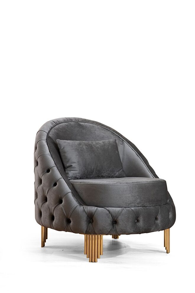 Tufted upholstery chair finished with velvet fabric in gray by Galaxy