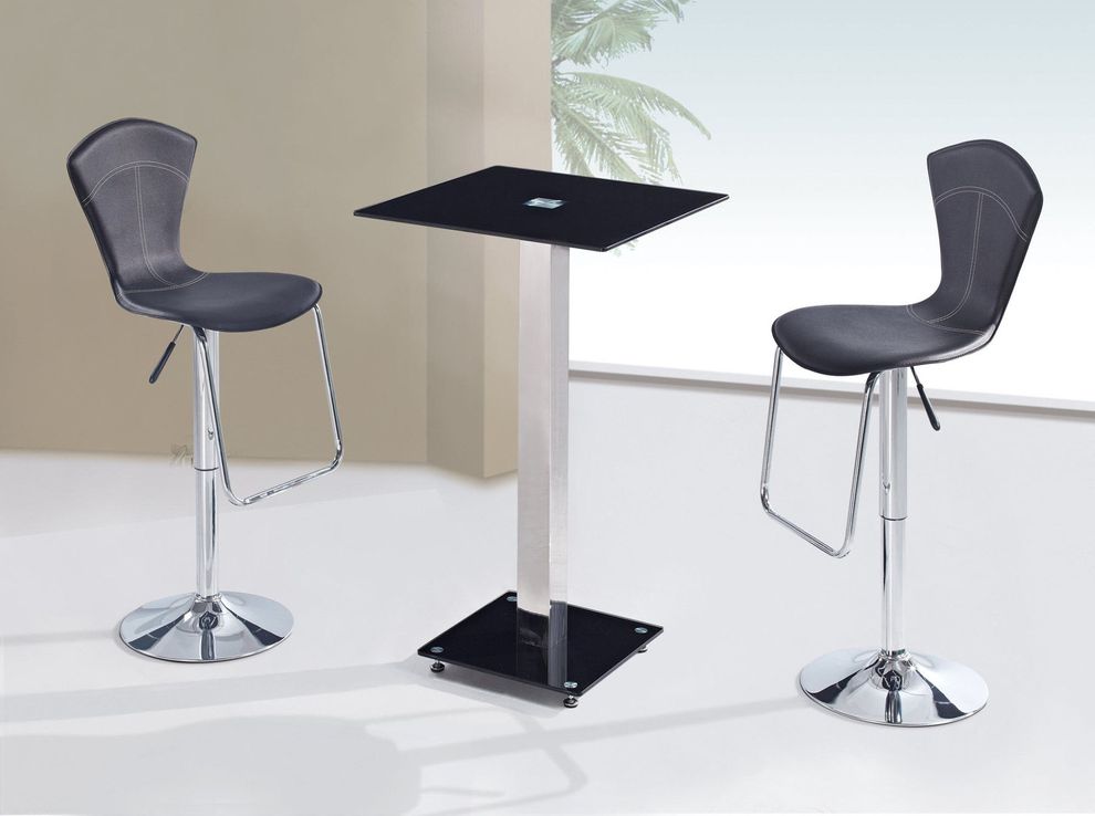 Black glass bar table + 2 stools set by Global