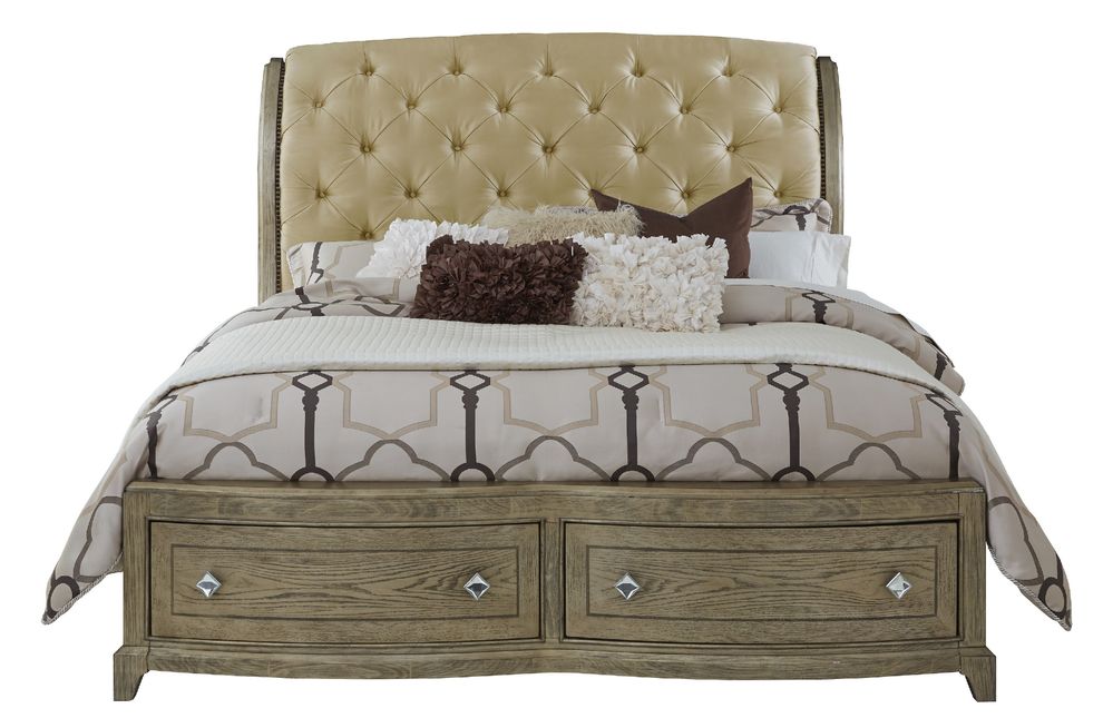 Antique gold finish / real stone accents traditional style bed by Global