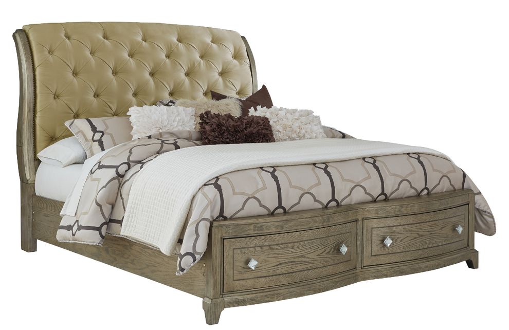 Antique gold finish / real stone accents king bed by Global