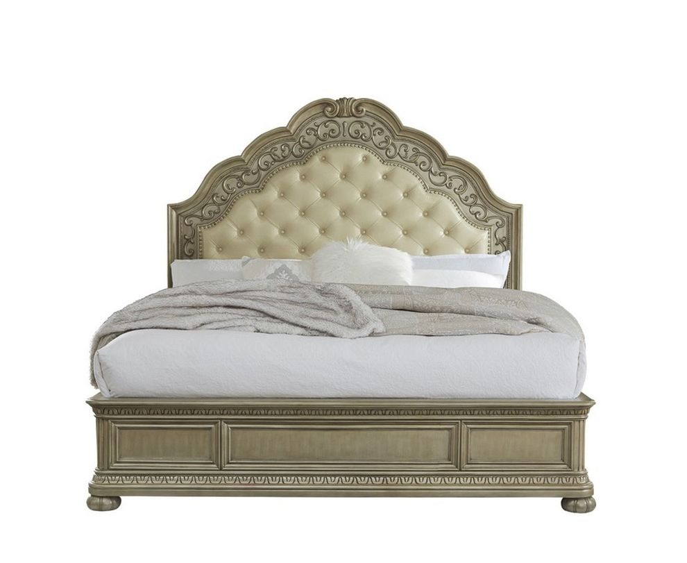Classic full bed w/ carved tufted headboard by Global