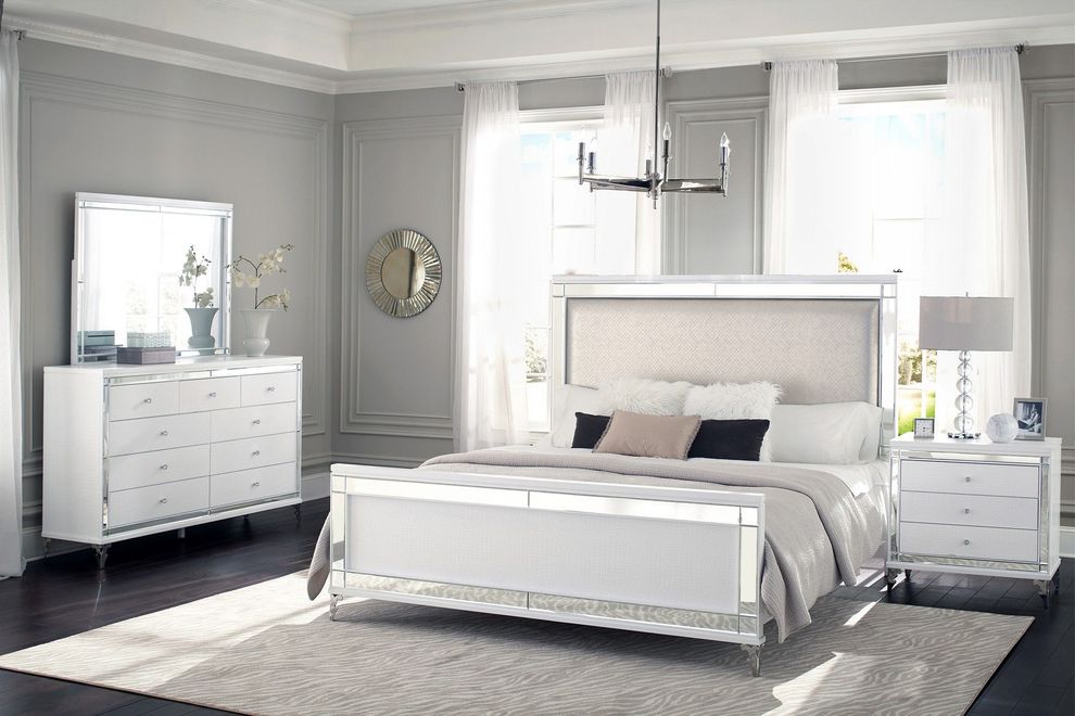 Royal style white/metallic silver king bed by Global