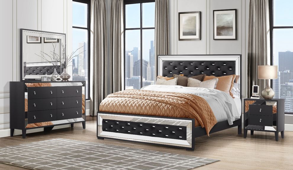 Mirror accents / black modern looking king bed by Global