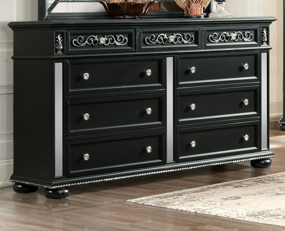 Black tranditional style mirrored accents dresser by Global