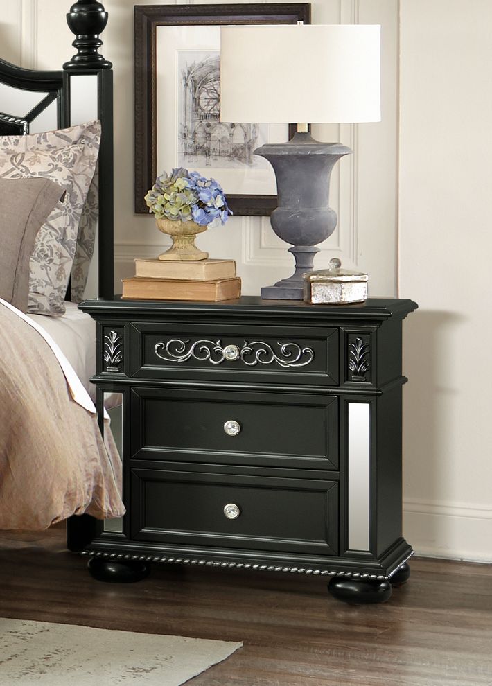 Black mirrored accents nightstand by Global