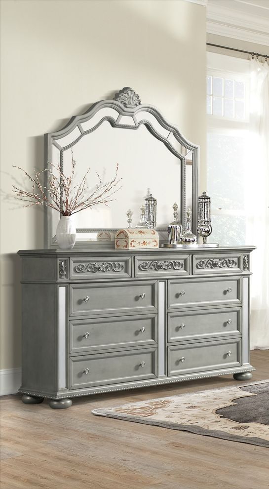 Silver tranditional style mirrored accents dresser by Global
