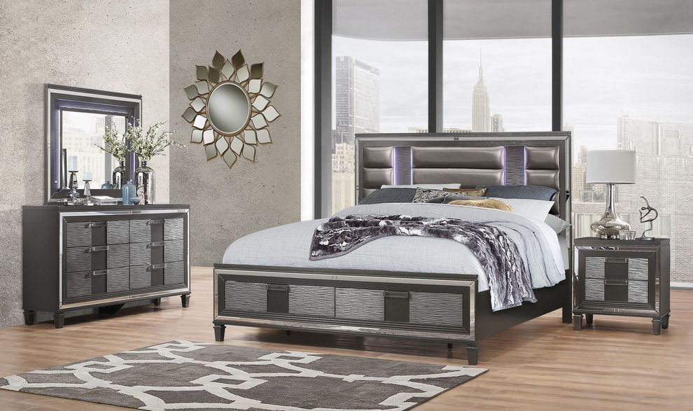 Modern LED bedroom set in metallic gray by Global