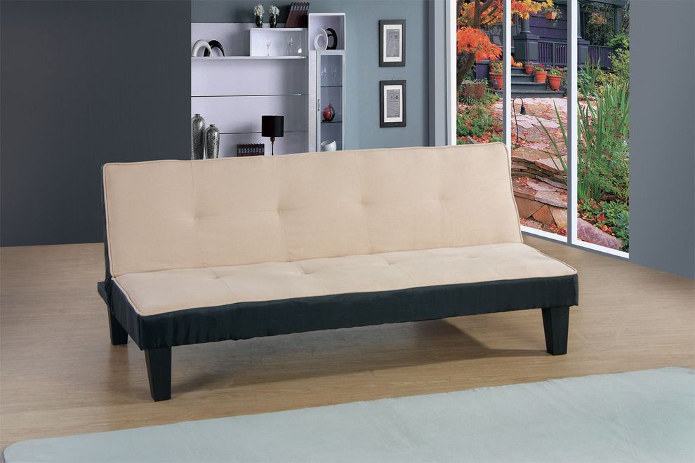 Cream fabric/black pu sofa bed by Glory