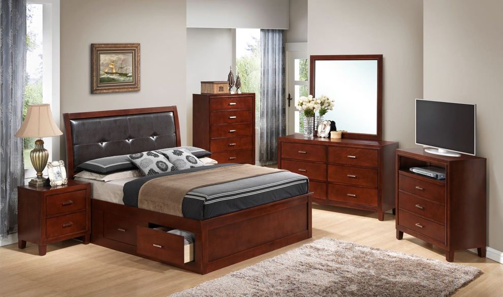 6PCS storage queen bed set in cherry by Glory