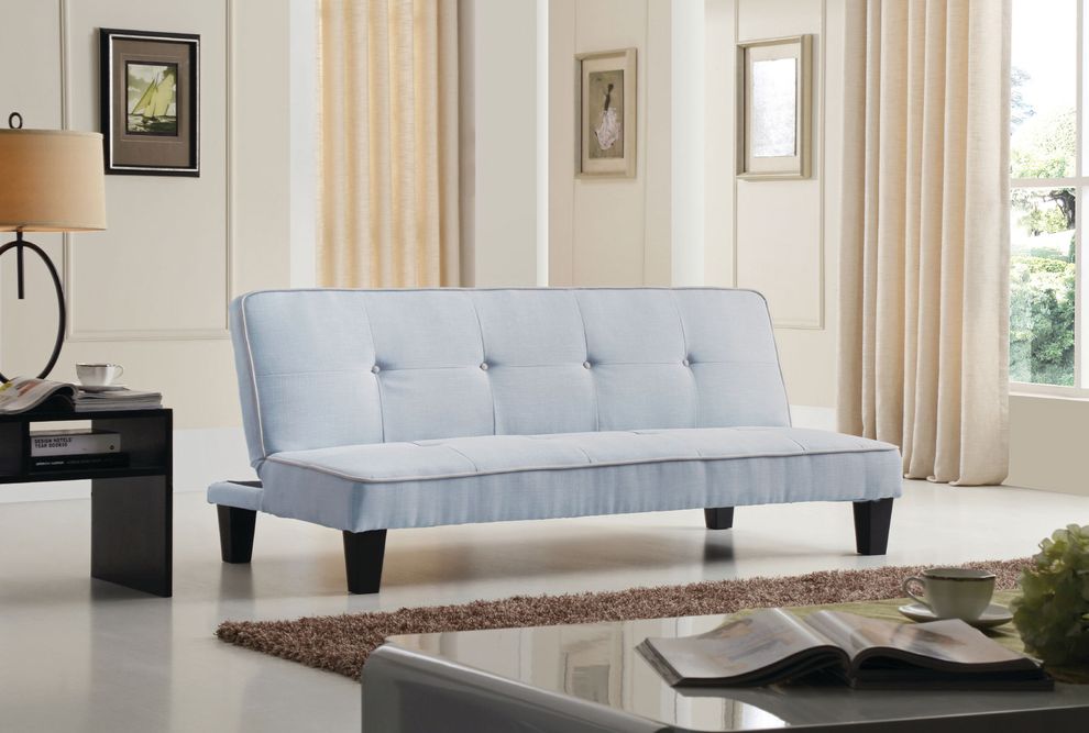 Affordable sofa bed in light blue fabric by Glory
