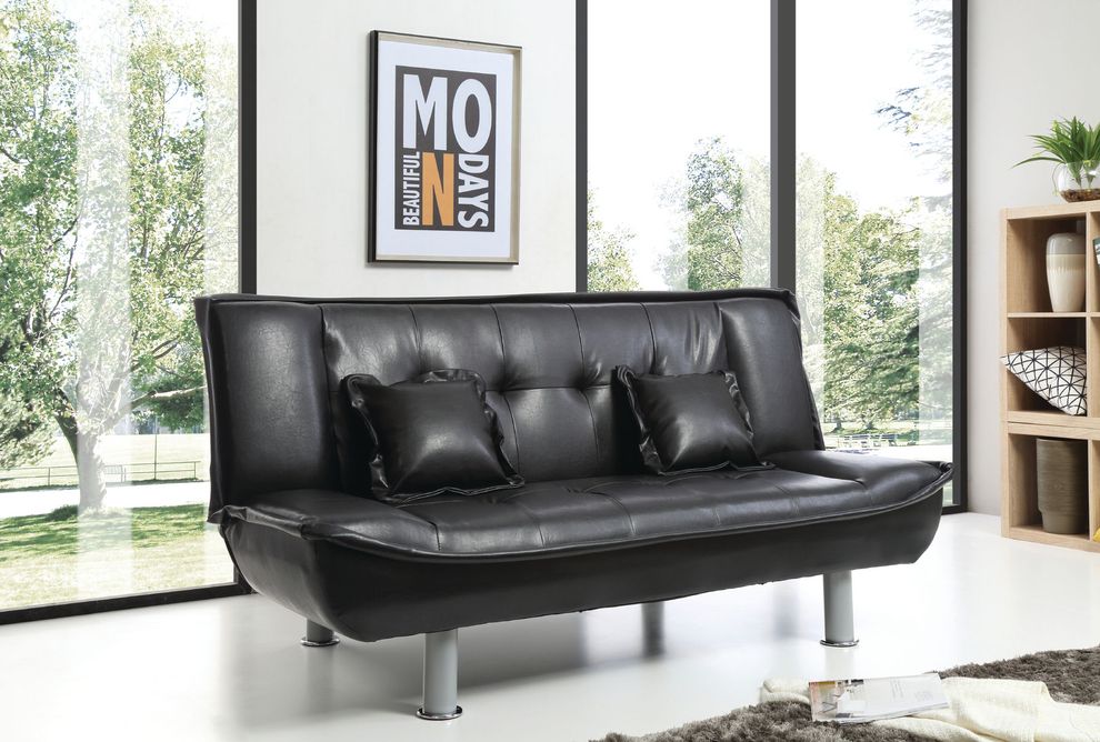 Black faux leather sofa bed w/ tube metal legs by Glory