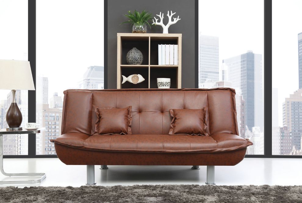 Chocolate faux leather sofa bed w/ tube metal legs by Glory