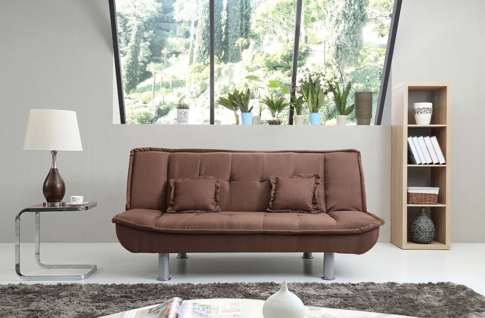 Brown microfiber sofa bed w/ chrome legs by Glory