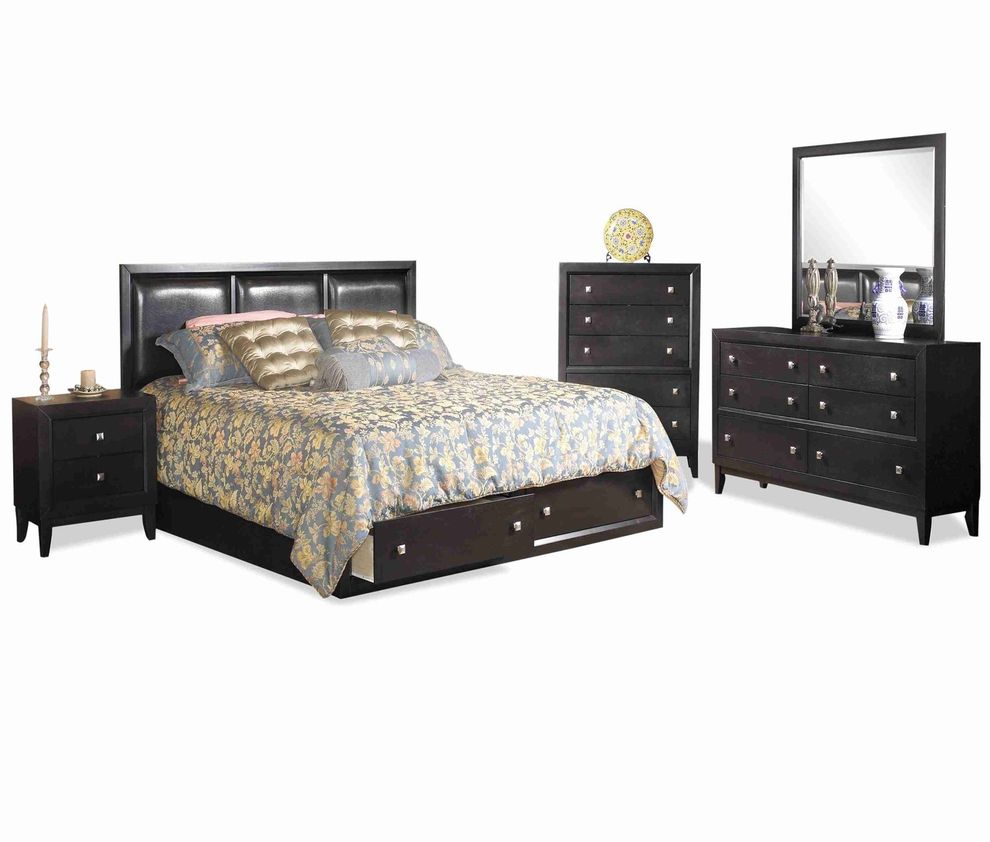 Black wood platform queen bed w/ drawers by Glory