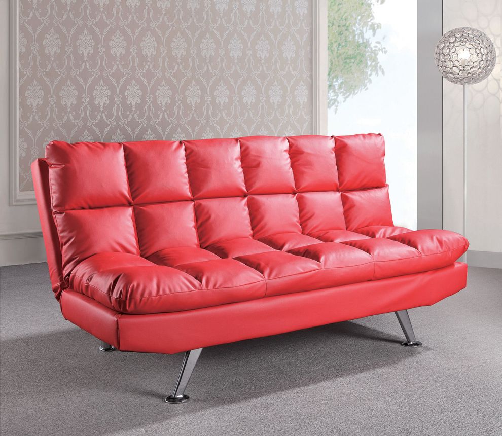 Padded sofa bed in red leatherette by Glory