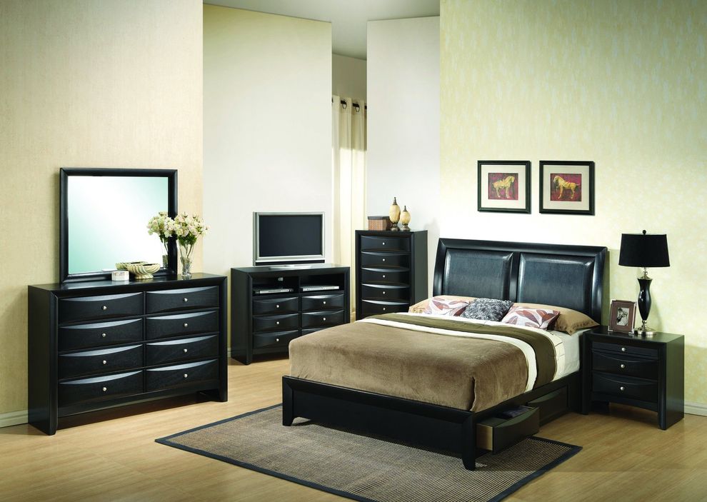 Casual style black wood bed w/ drawers by Glory