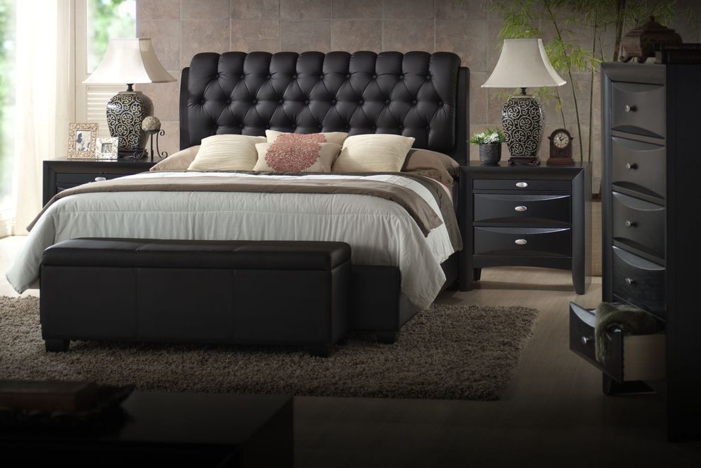 Upholstered tufted button design modern bed by Glory