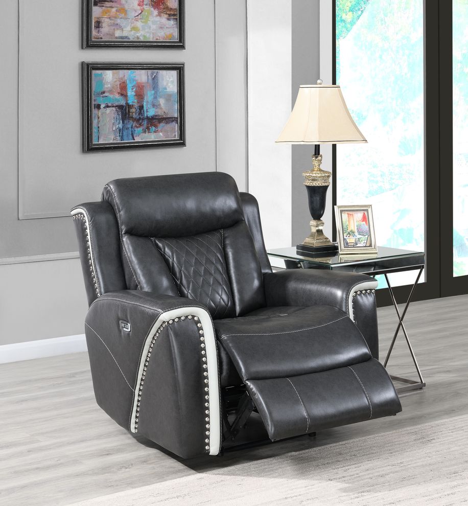 Grey / chalk two tone power recliner chair by Global