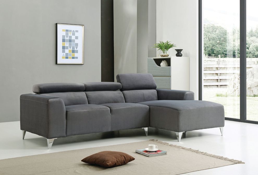 Gray velvet fabric micro suede sectional sofa by Glory