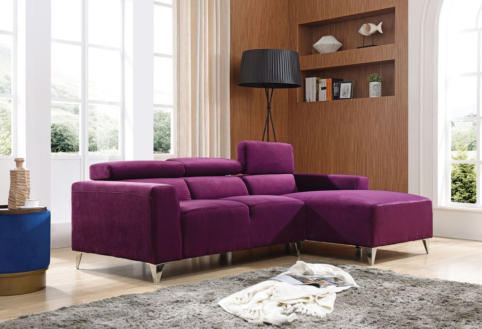 Purple velvet fabric micro suede sectional sofa by Glory