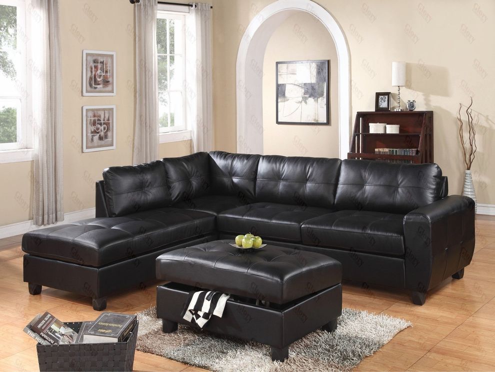 Reversible sectional sofa in black leather by Glory