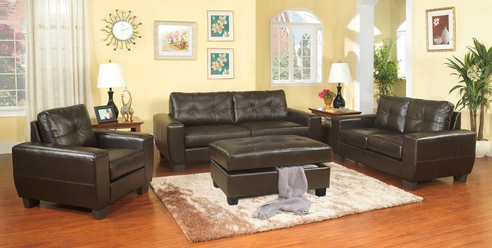 Espresso leatherette affordable casual couch by Glory