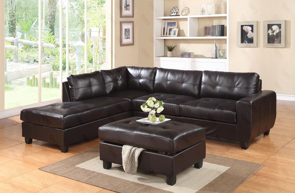Reversible sectional sofa in cappuccino leather by Glory