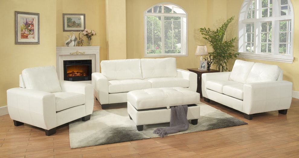 White leatherette affordable casual couch by Glory