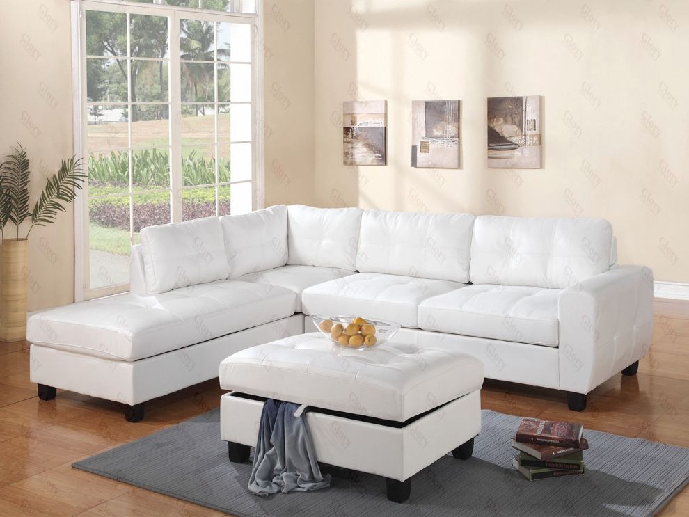 Reversible sectional sofa in white leather by Glory