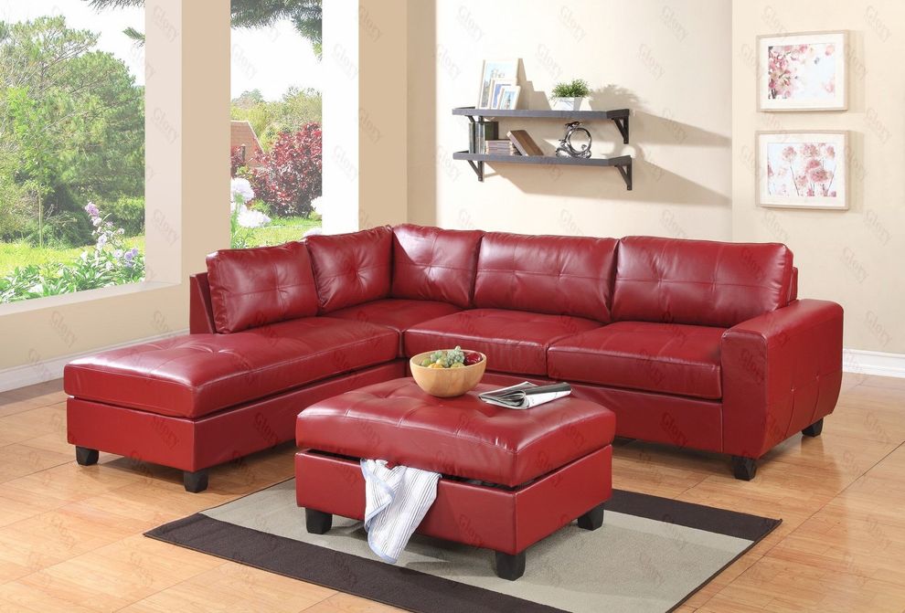 Reversible sectional sofa in red leather by Glory