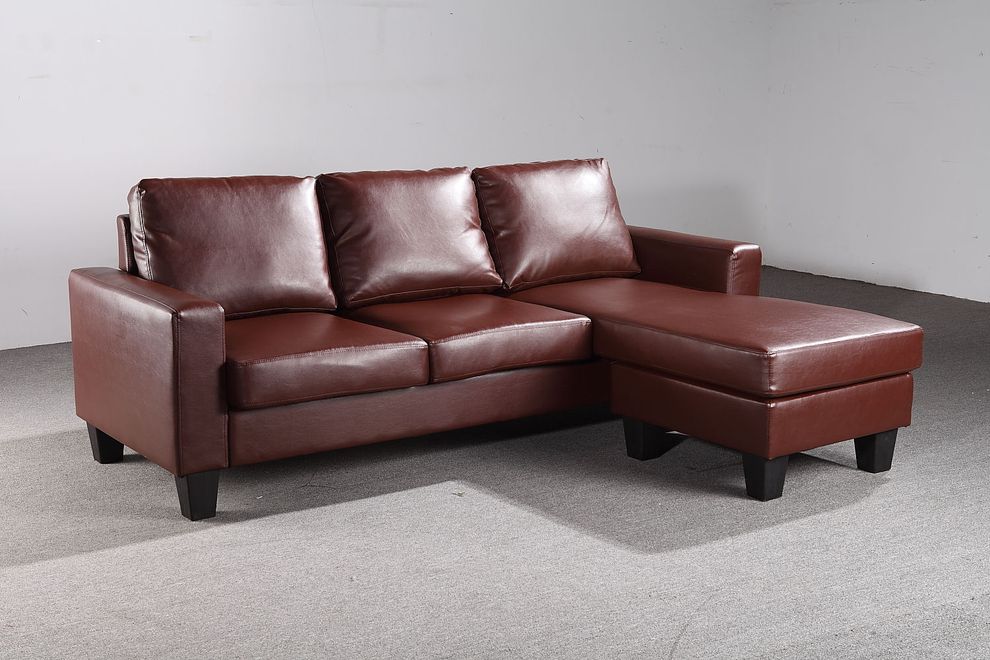 Affordable small sectional in brown faux leather by Glory