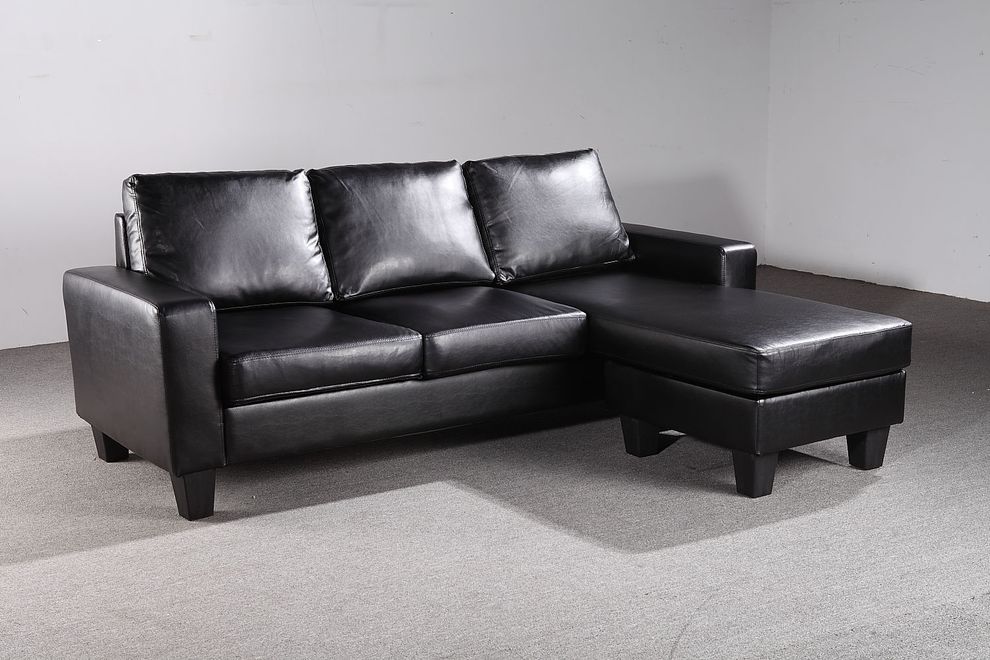 Affordable small sectional in black faux leather by Glory