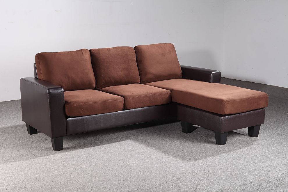 Affordable small sectional in brown leather/microfiber by Glory