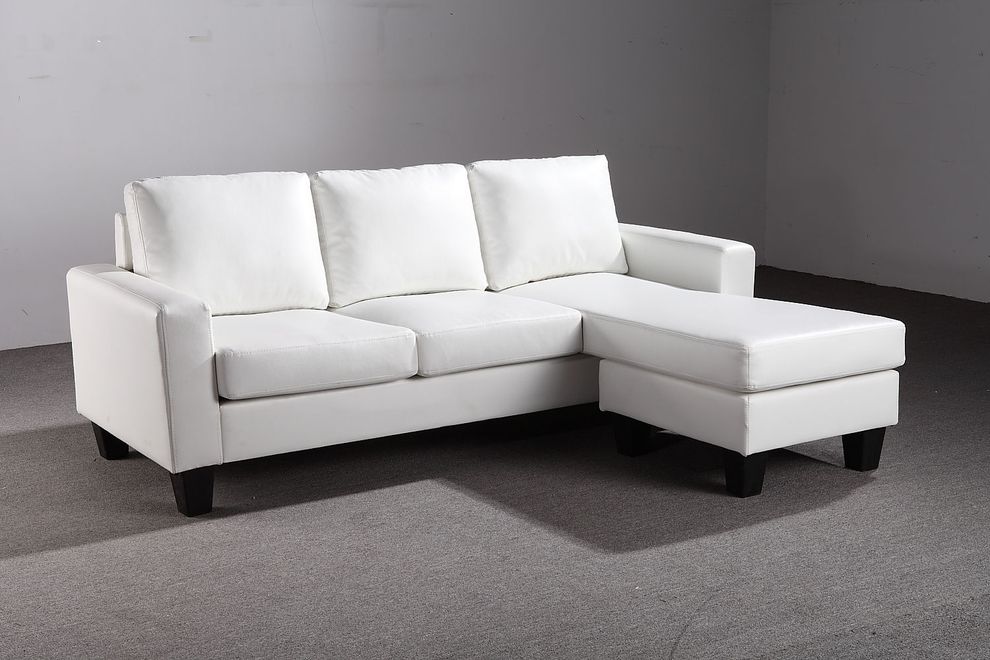 Affordable small sectional in white faux leather by Glory