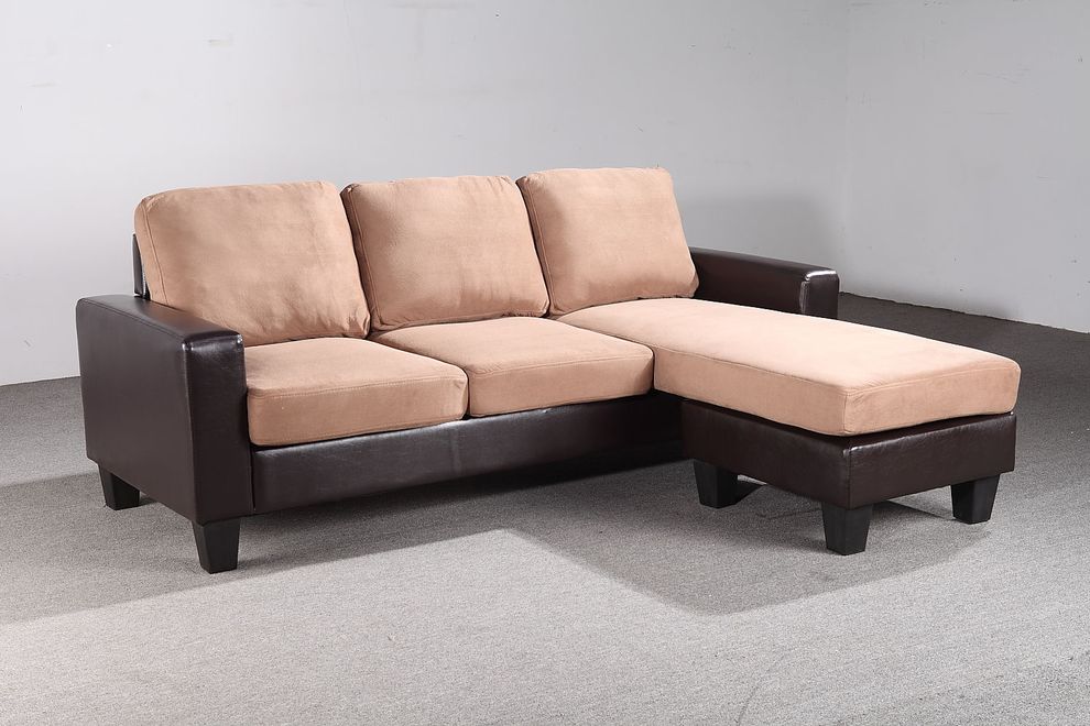 Affordable small sectional in leather/pebble microfiber by Glory