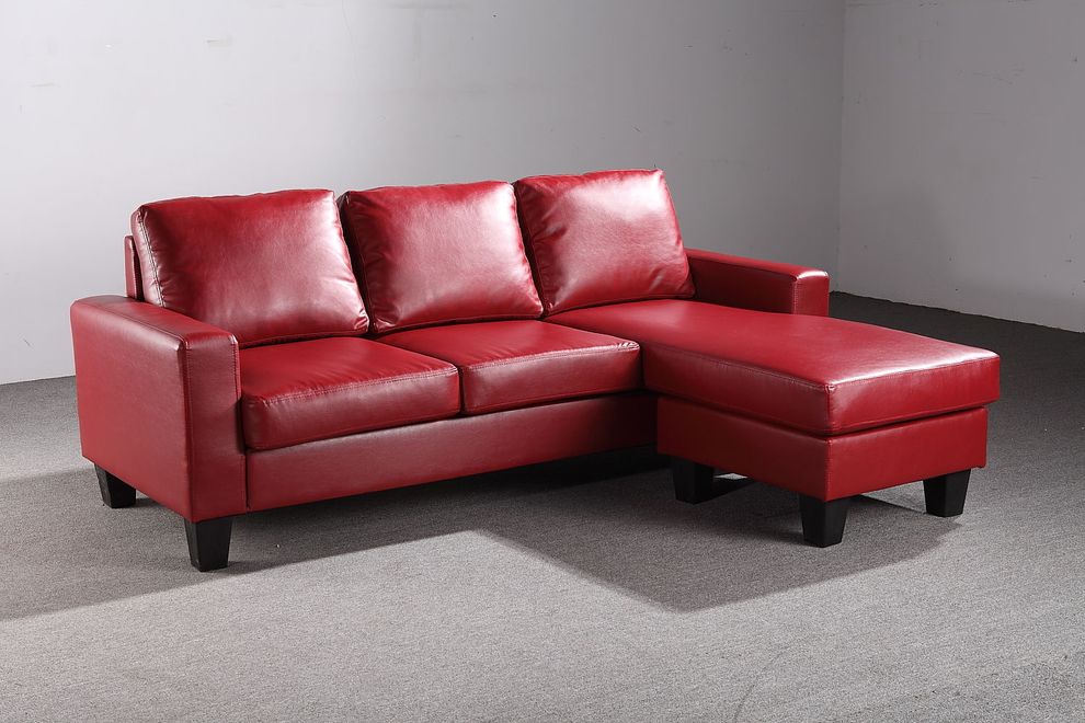 Affordable small sectional in red faux leather by Glory
