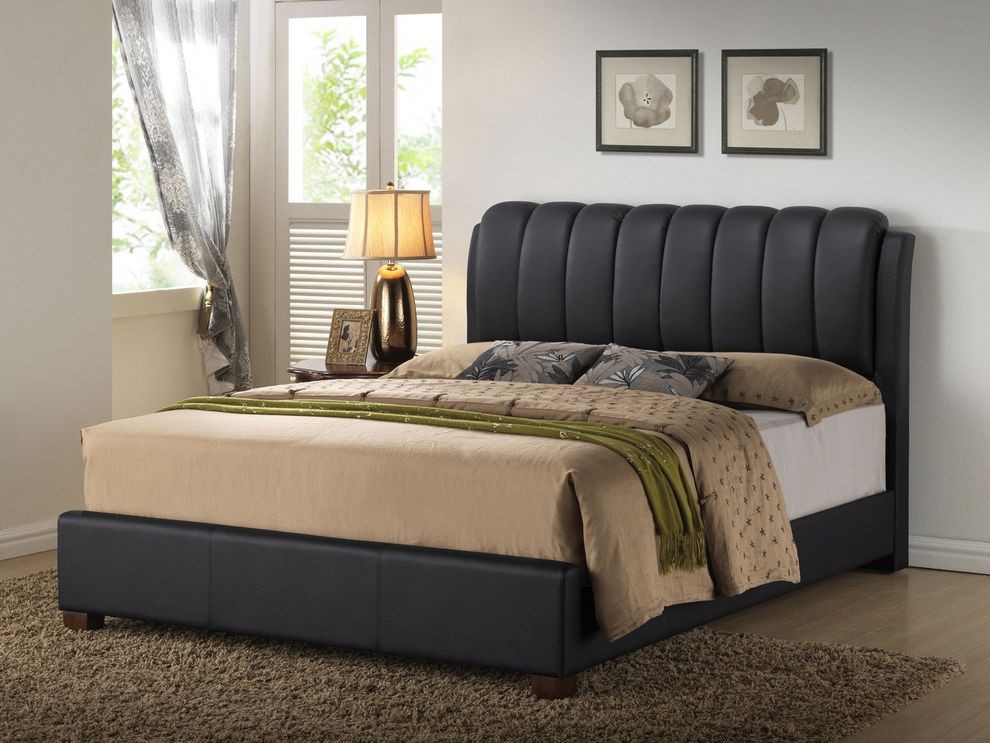 Black bycast leather bed in casual style by Glory
