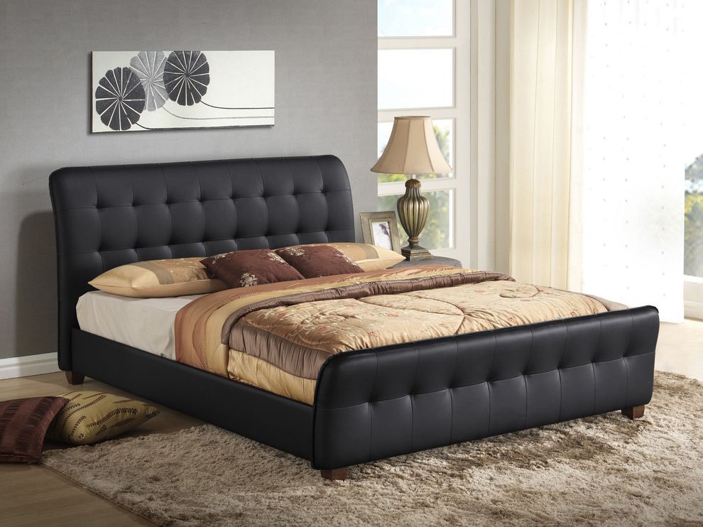 Black bycast leather bed in casual style by Glory
