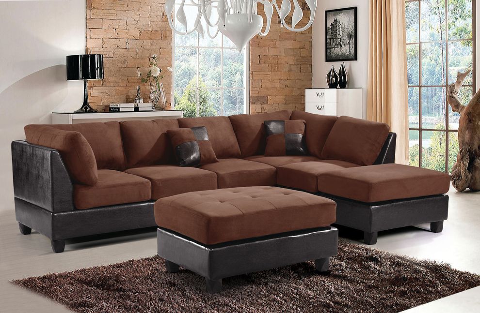 Chocolate Fabric/Espresso Bycast Sectional Sofa by Glory
