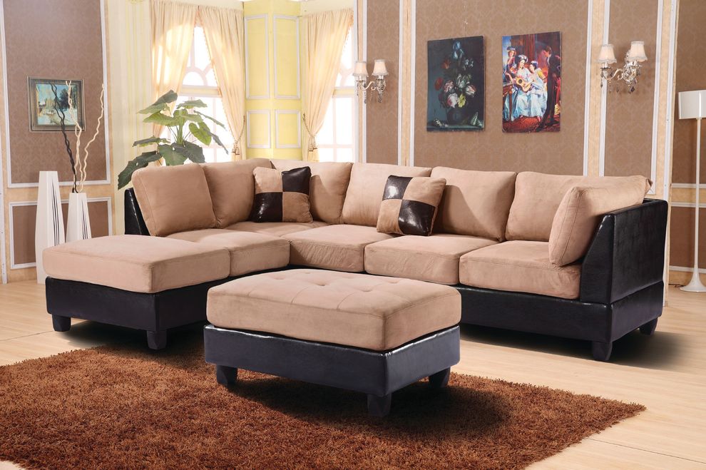 Saddle Fabric/Espresso Bycast Sectional Sofa by Glory
