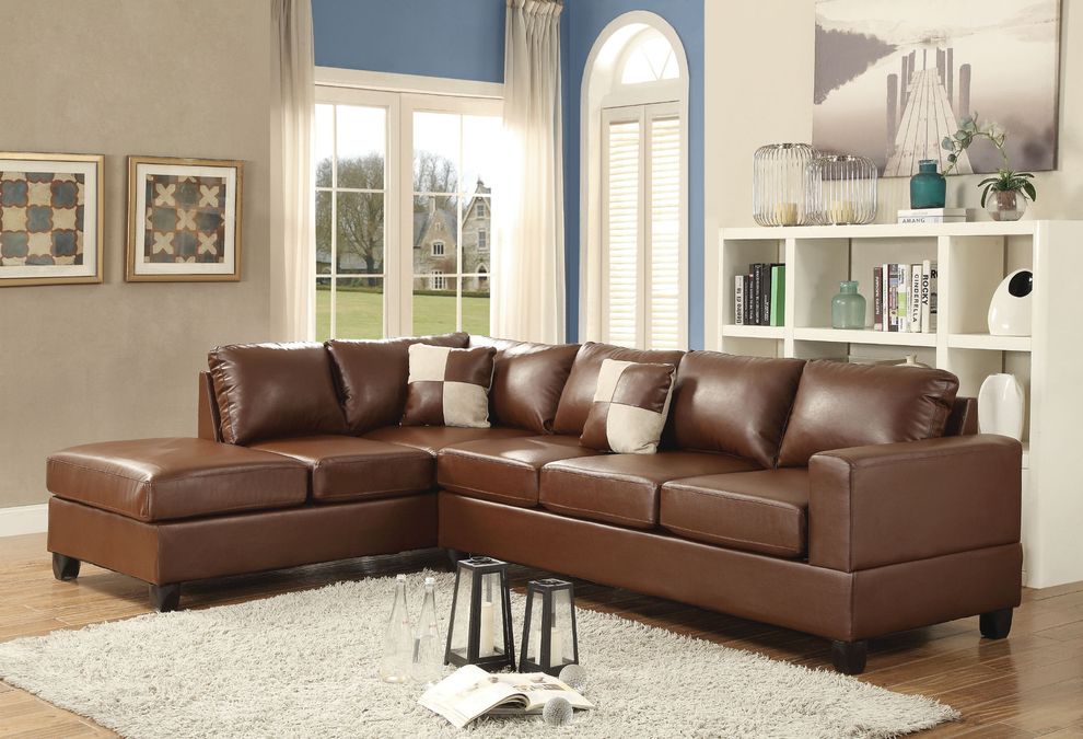 Walnut reversible bonded leather sectional sofa by Glory