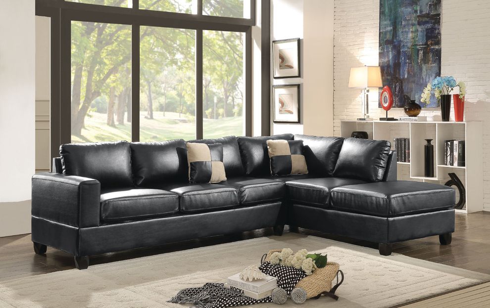 Black reversible bonded leather sectional sofa by Glory