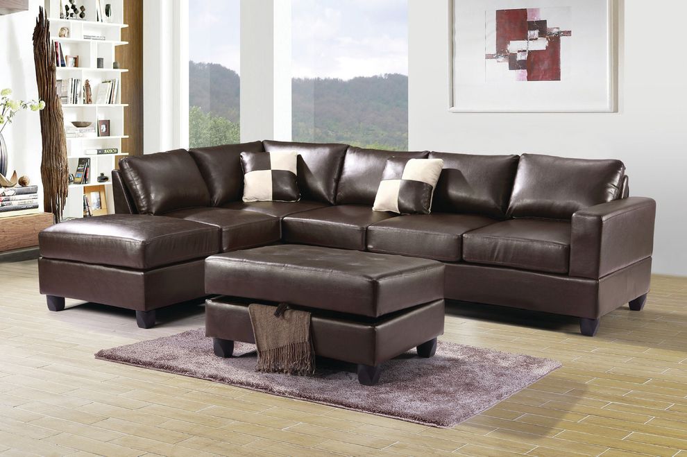 Espresso reversible bonded leather sectional sofa by Glory