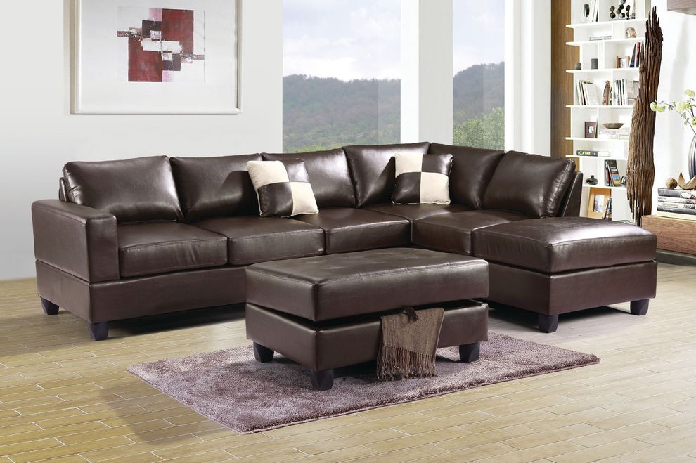 Espresso reversible bonded leather sectional sofa by Glory