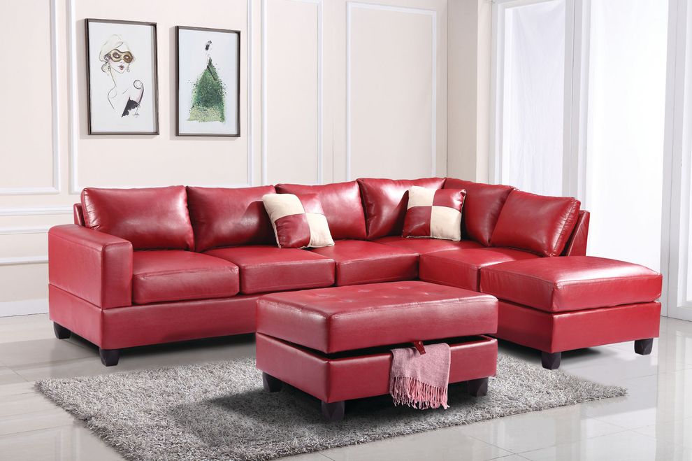 Red reversible bonded leather sectional sofa by Glory