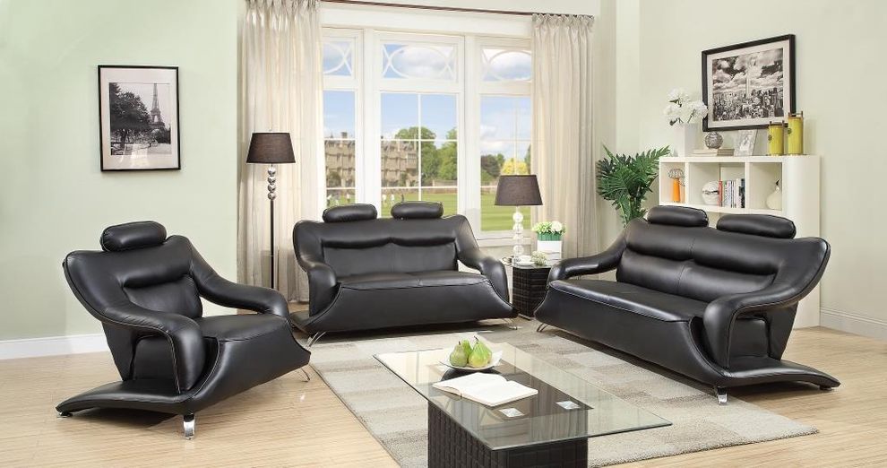 Black leather contemporary design sofa by Glory