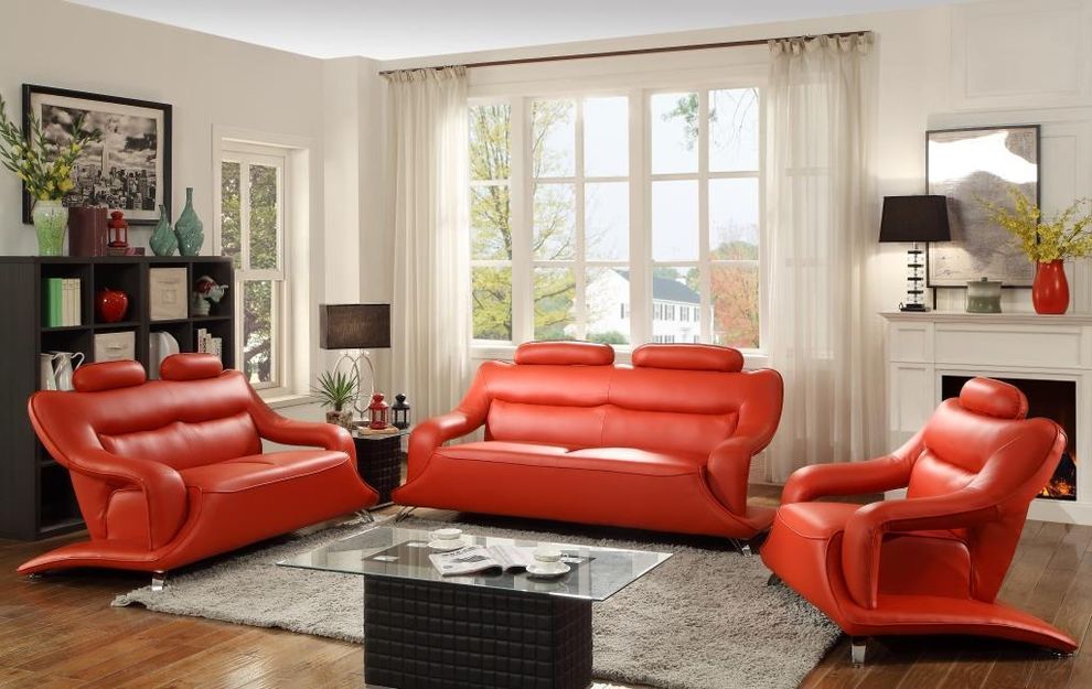 Red leather contemporary design sofa by Glory