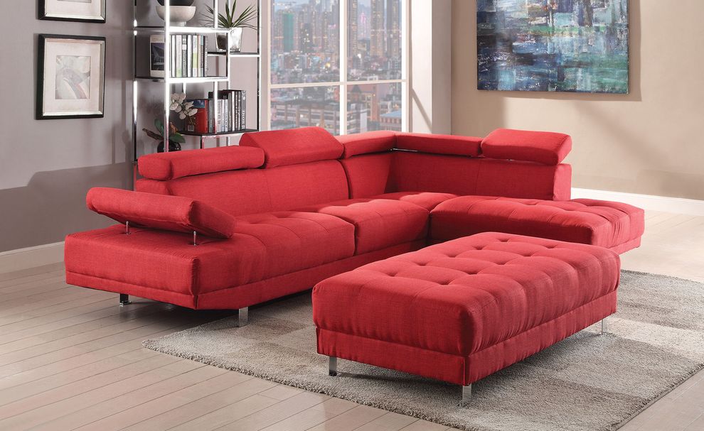 Adjustable arms/headrests red fabric sectional sofa by Glory