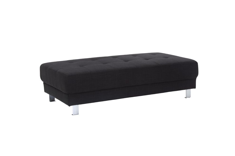 Tufted design black fabric ottoman. by Glory