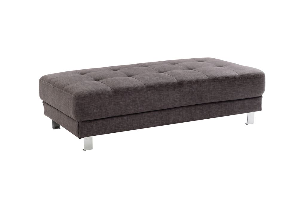 Tufted design gray fabric ottoman by Glory